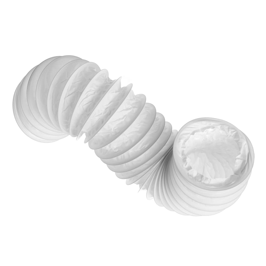 Conduit flexible Europlast blanc en PVC, en boucle, posé dans une buanderie près d’un sèche-linge