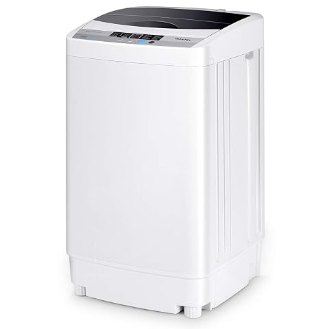 Mini lave-linge portable gris avec couvercle transparent et panneau de commande LED.