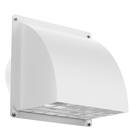Grille d’aération extérieure HG Power en métal blanc, avec plaque carrée et sortie ronde bombée.