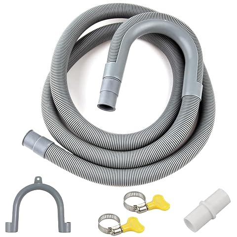 Tuyau de vidange gris de 1,5 m avec adaptateur, support en U et deux colliers.