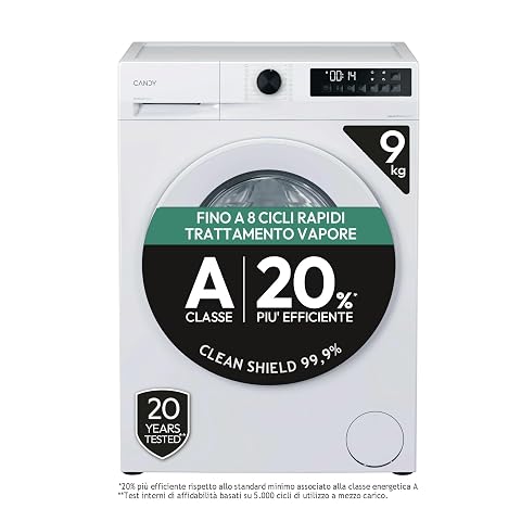 Lave-linge Candy ProWash 300 blanc à hublot dans une buanderie lumineuse