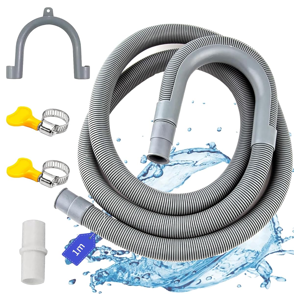 Kit de vidange Lukiup avec tuyau flexible, adaptateur blanc, deux colliers inox et support en U